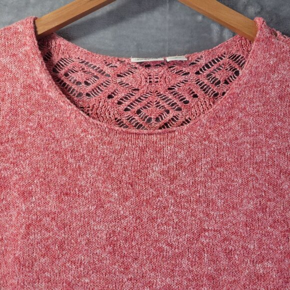Cato Womens M Knit Sweater Long Sleeve High Low Hem Pink Textured Boho Casual - Picture 4 of 10